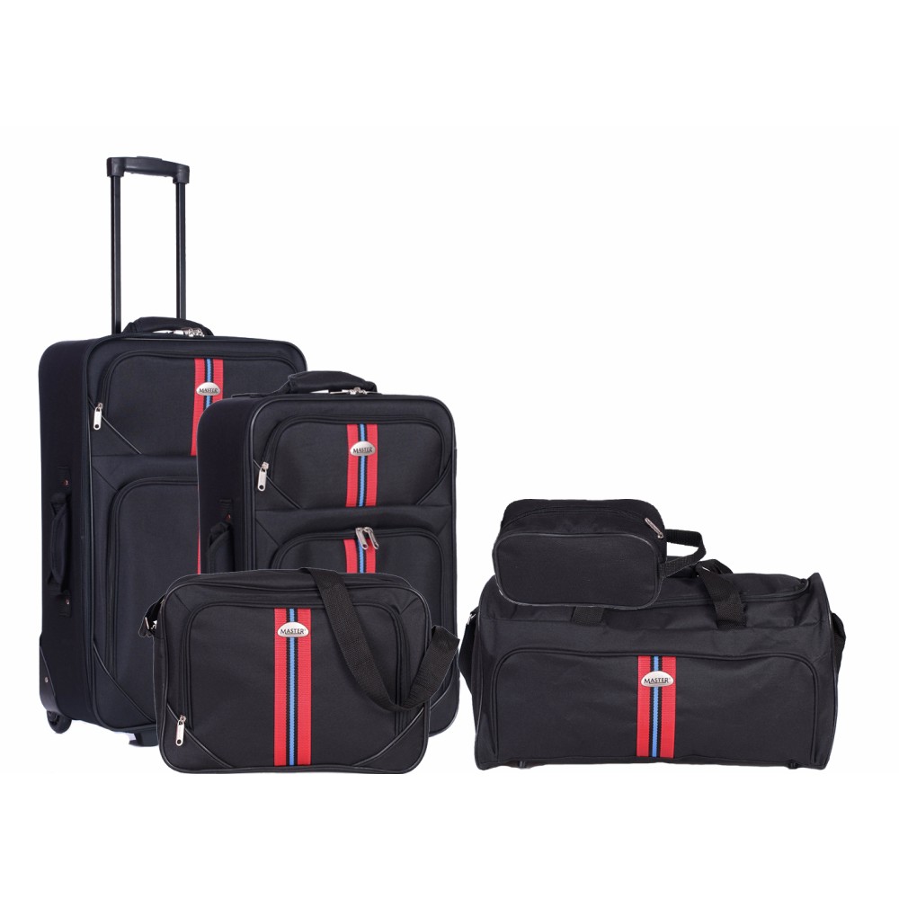 Set 5 bucati Master Penta, Troler mediu,Troler mic, Geanta voiaj, Geanta avion, Geanta cosmetice, Black