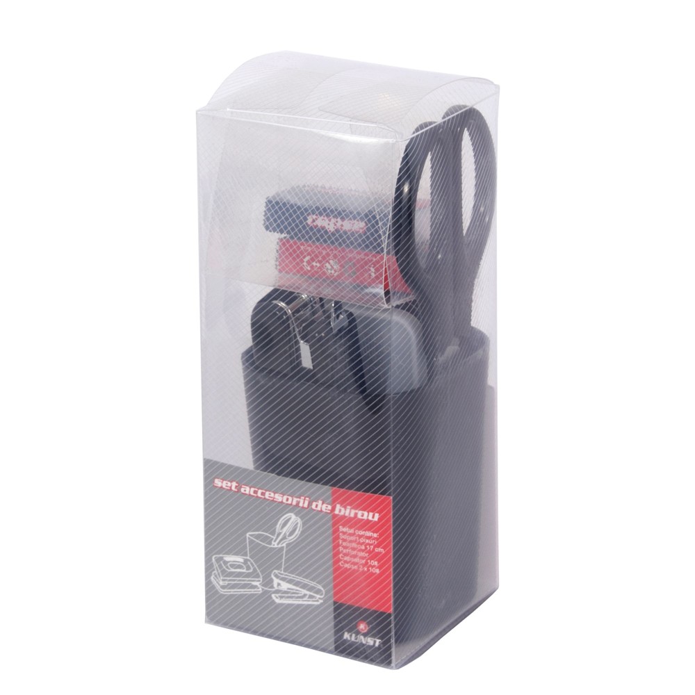 Set Birou Kunst suport pixuri,foarfeca 17 cm, capsator 10#,perforator, 2 cutii capse 10#