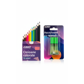 SET KUNST Creioane Colorare 12 buc si Ascutitoare cu Rezerva