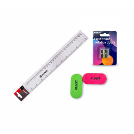 Set KUNST Rigla, Ascutitoare si 2 Radiere