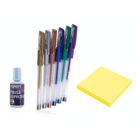 SET KUNST Pixuri cu Gel Metalic, Pasta Corectoare si Notite Adezive
