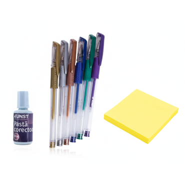SET KUNST Pixuri cu Gel Metalic, Pasta Corectoare si Notite Adezive