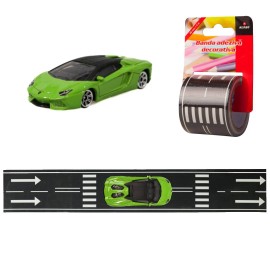 Set Masinuta MSZ Lamborghini Aventador  Roadster 1:64 si banda KUNST adeziva Trafic